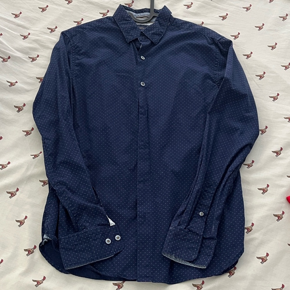 Denim and Flowers Ricky Singh Slim Fit Classic Navy Blue Button-Down Shirt